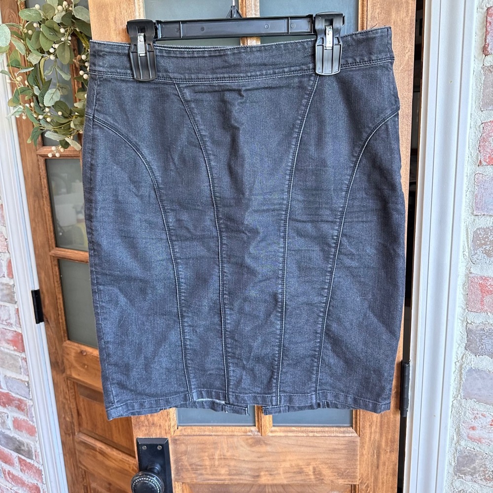 Ann Taylor Denim Pencil Skirt Womens 10‎ Washed Black Stretch Paneled